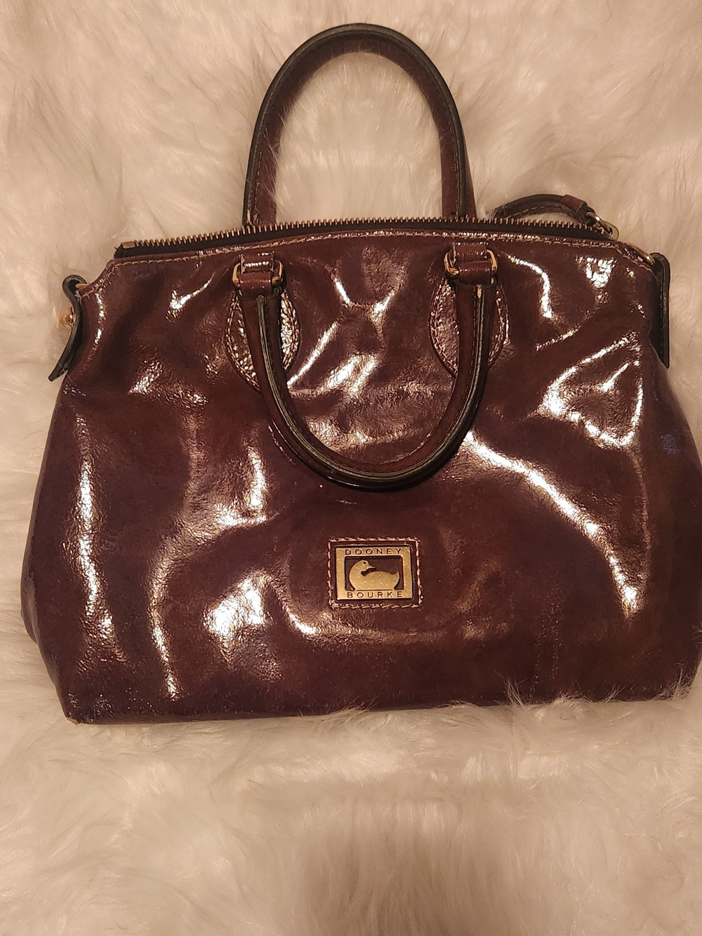 Dooney & Bourke Patent Finish Satchel in Brown